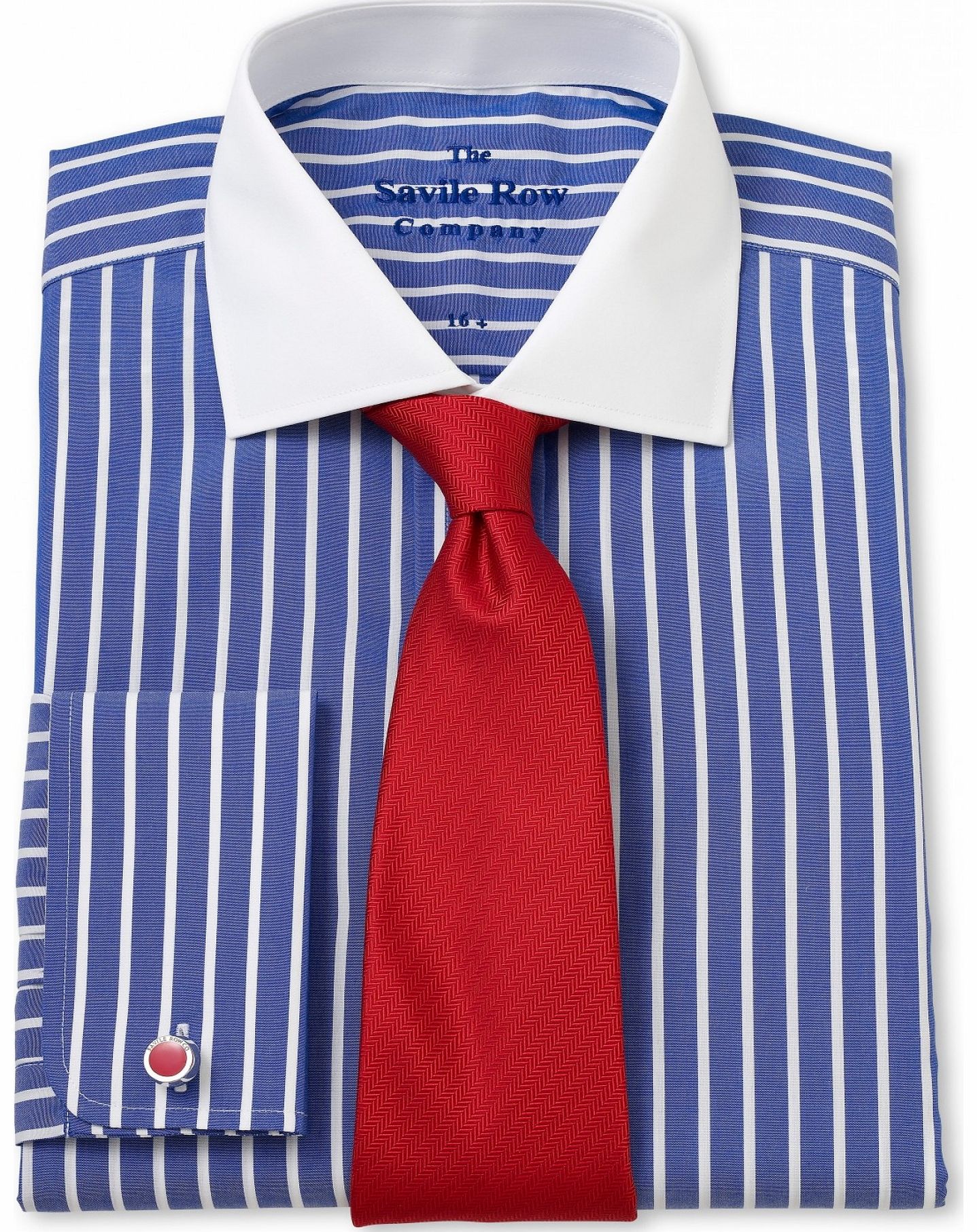 Savile Row Company Navy White Stripe Slim Fit Shirt 16`` Lengthened