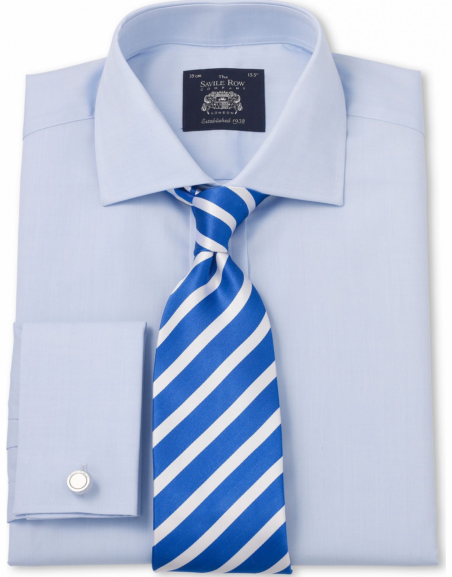 Savile Row Company Pale Blue Luxury Herringbone Slim Fit Shirt 15``