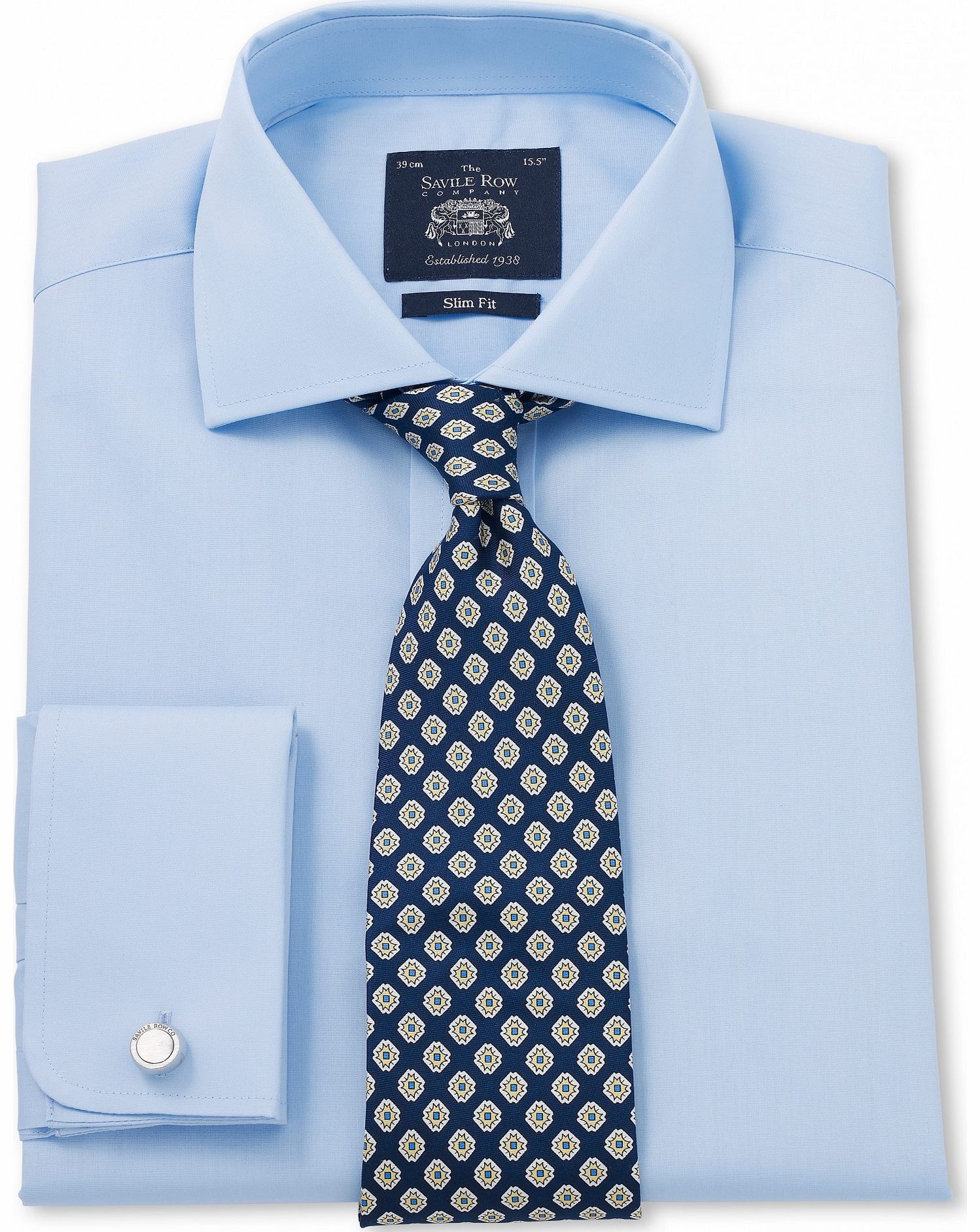 Savile Row Company Pale Blue Poplin Slim Fit Shirt 18`` Double