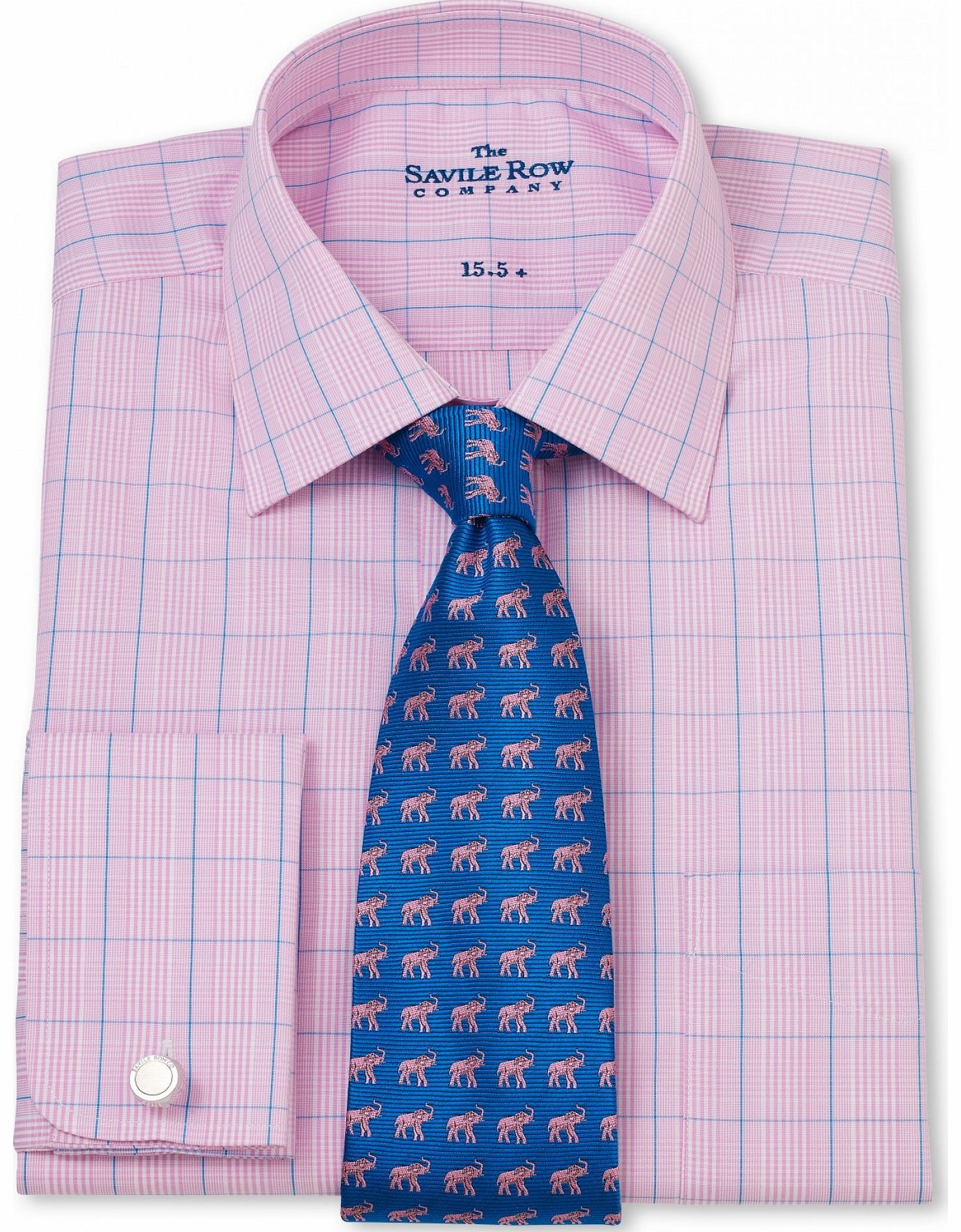 Savile Row Company Pink Blue Prince Of Wales Check Classic Fit