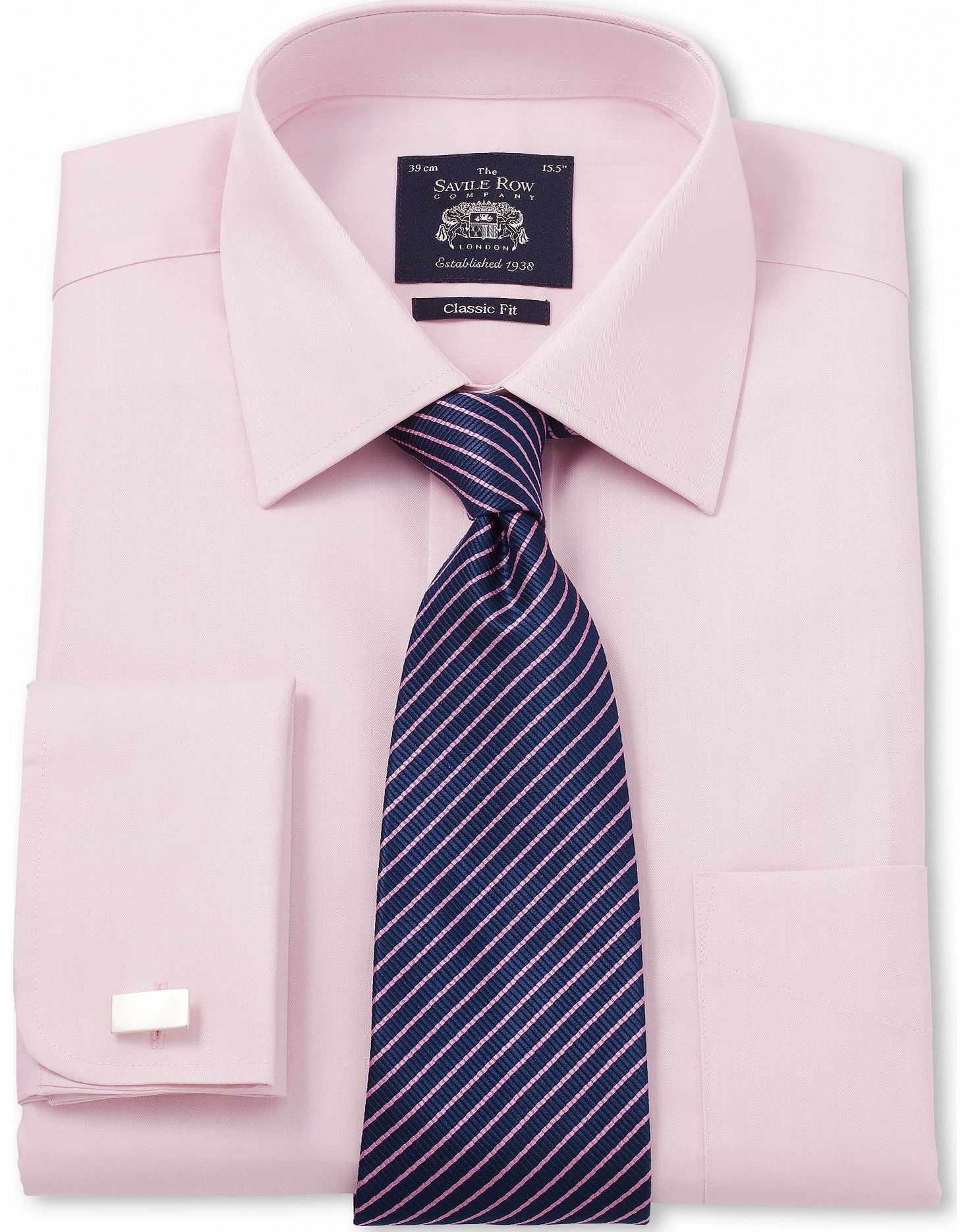 Savile Row Company Pink Luxury Herringbone Classic Fit Shirt 16