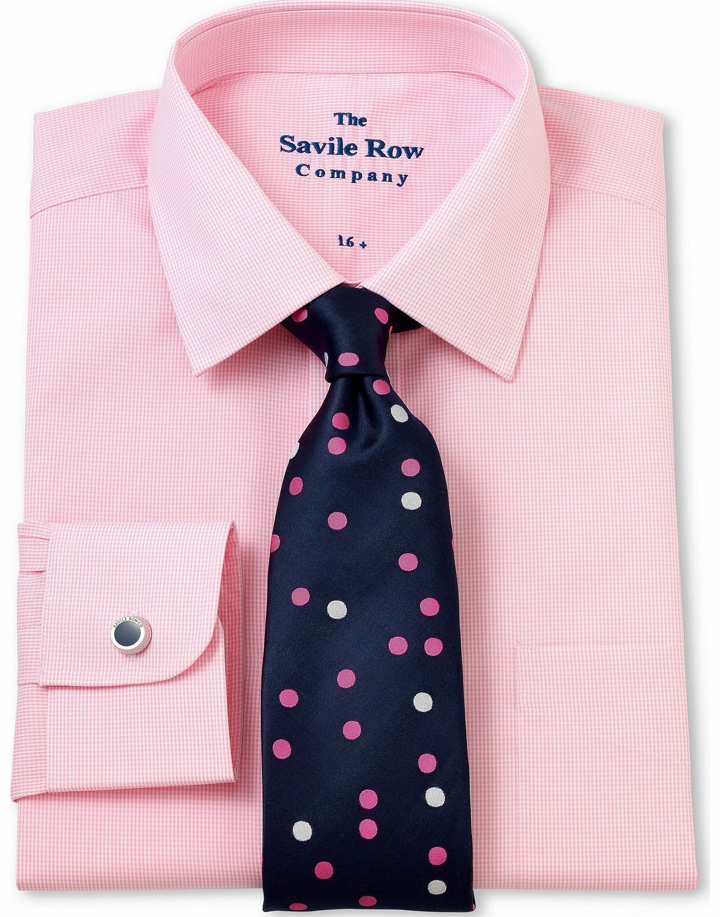 Savile Row Company Pink Micro Gingham Classic Fit Shirt 15 1/2``