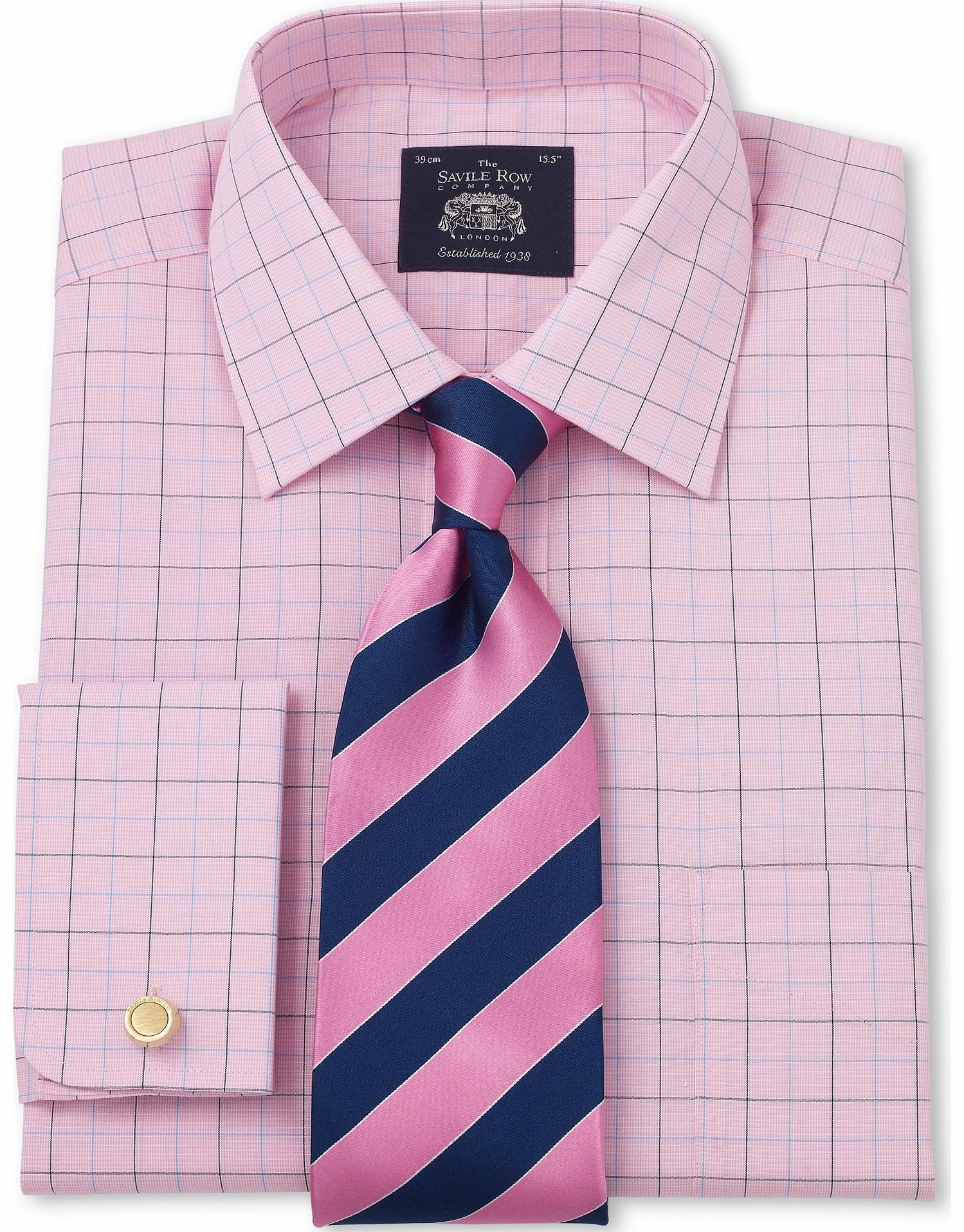 Savile Row Company Pink Prince of Wales Poplin Classic Fit Shirt 16