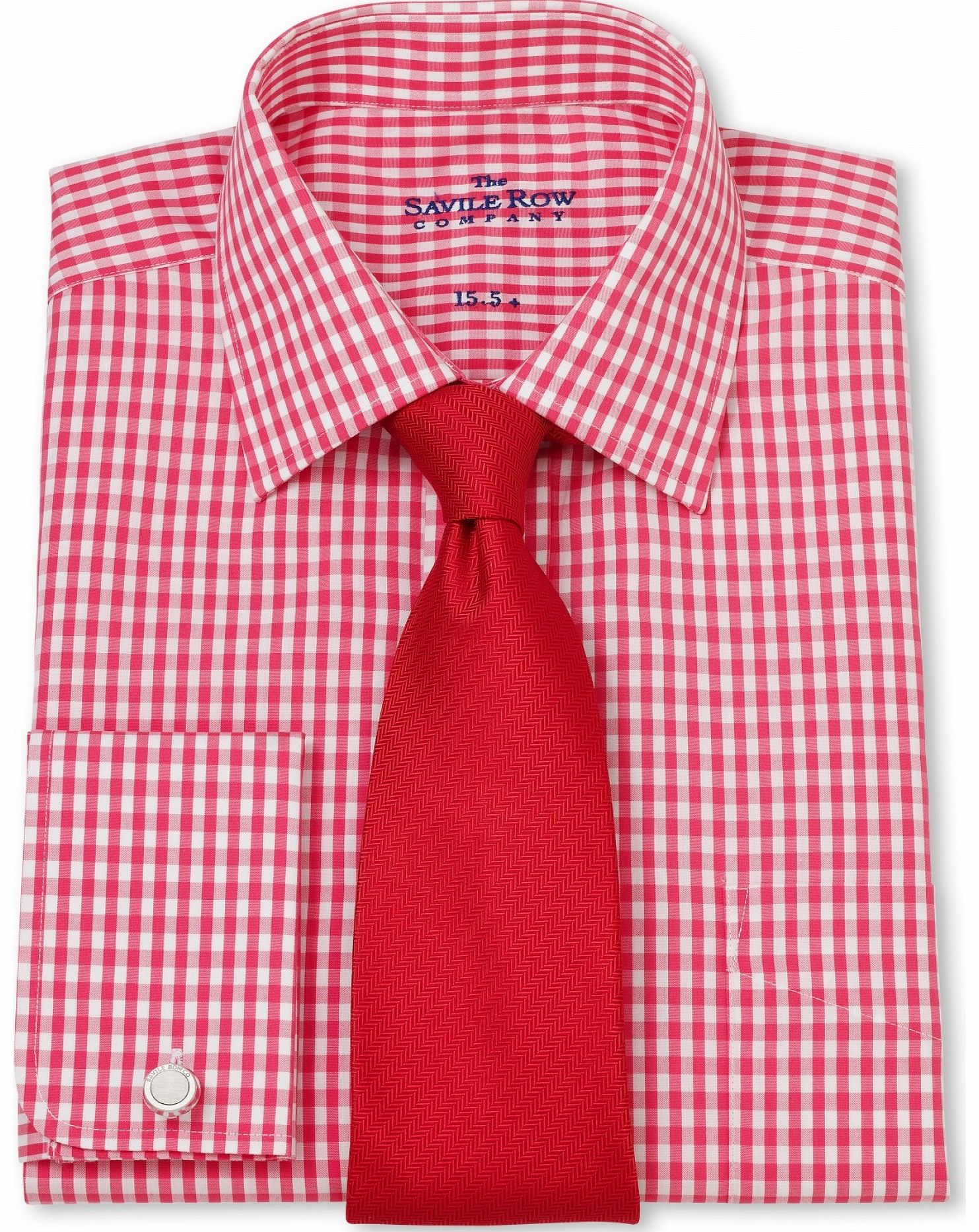 Savile Row Company Pink White Gingham Check Classic Fit Shirt 16``