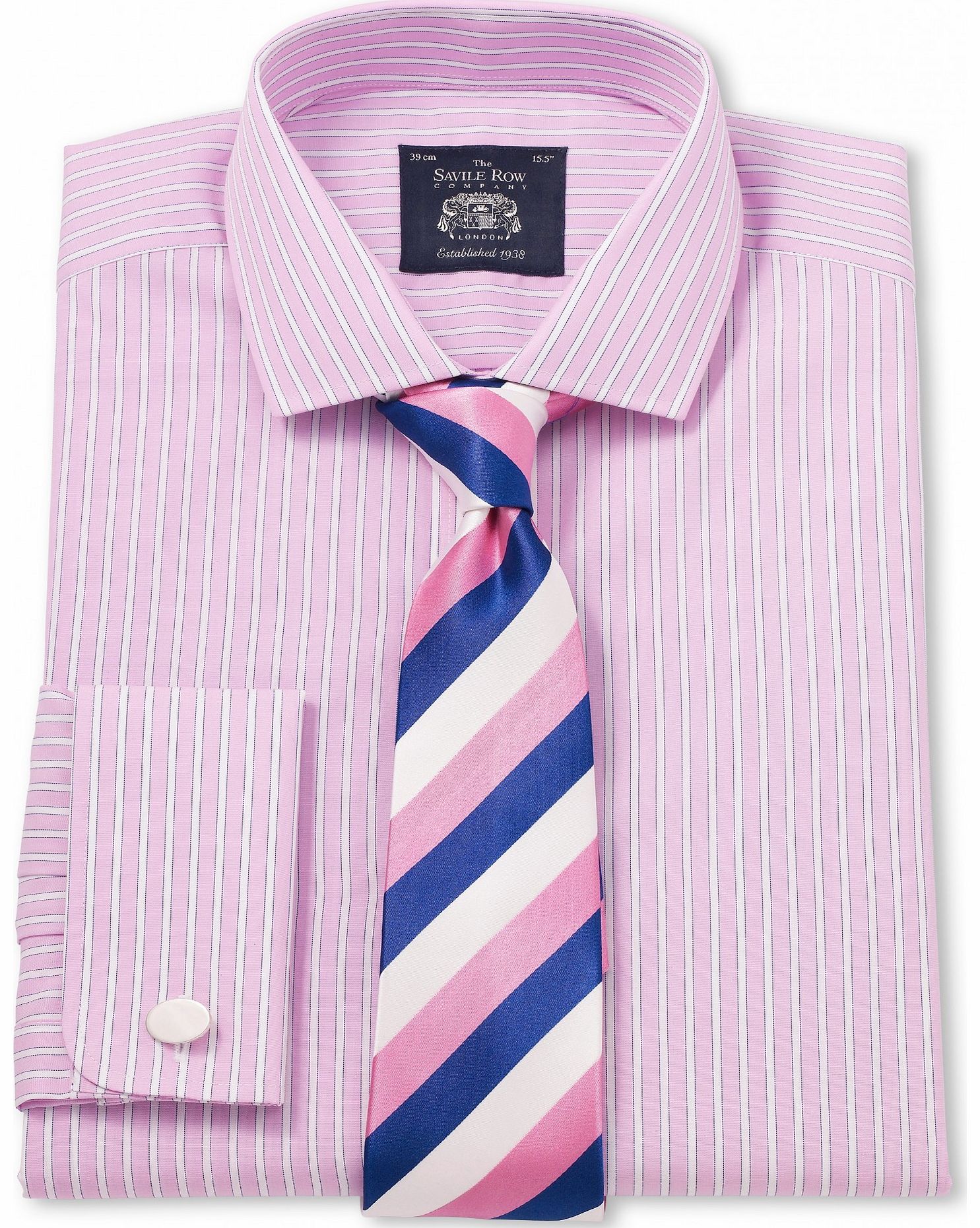 Savile Row Company Pink White Poplin Stripe Extra Slim Fit Shirt 15