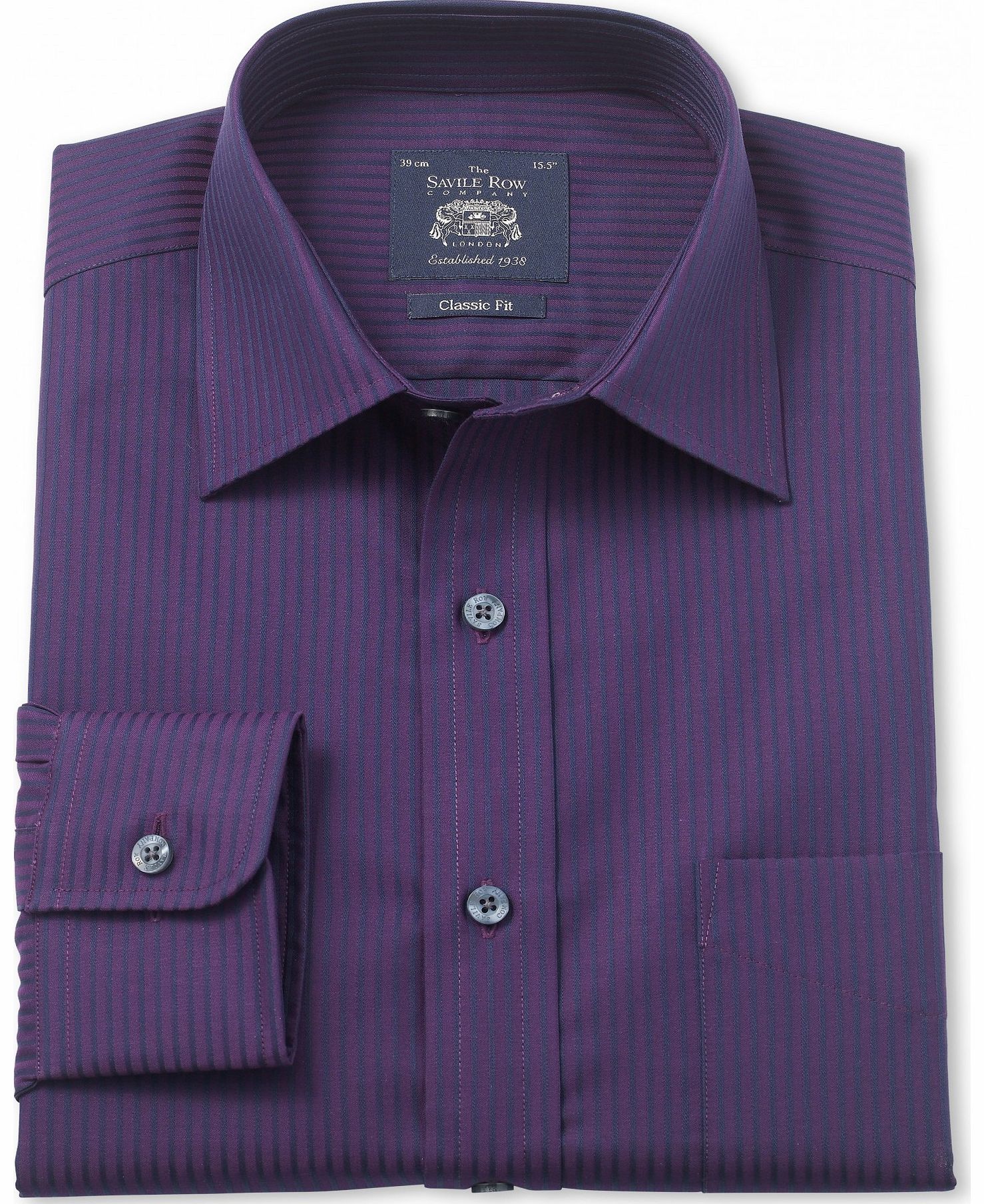 Savile Row Company Purple Navy Satin Stripe Classic Fit Shirt 16``