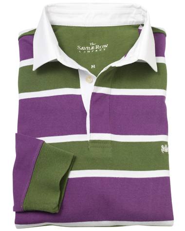 Savile Row Company Purple White Green Stripe Rugby Shirt