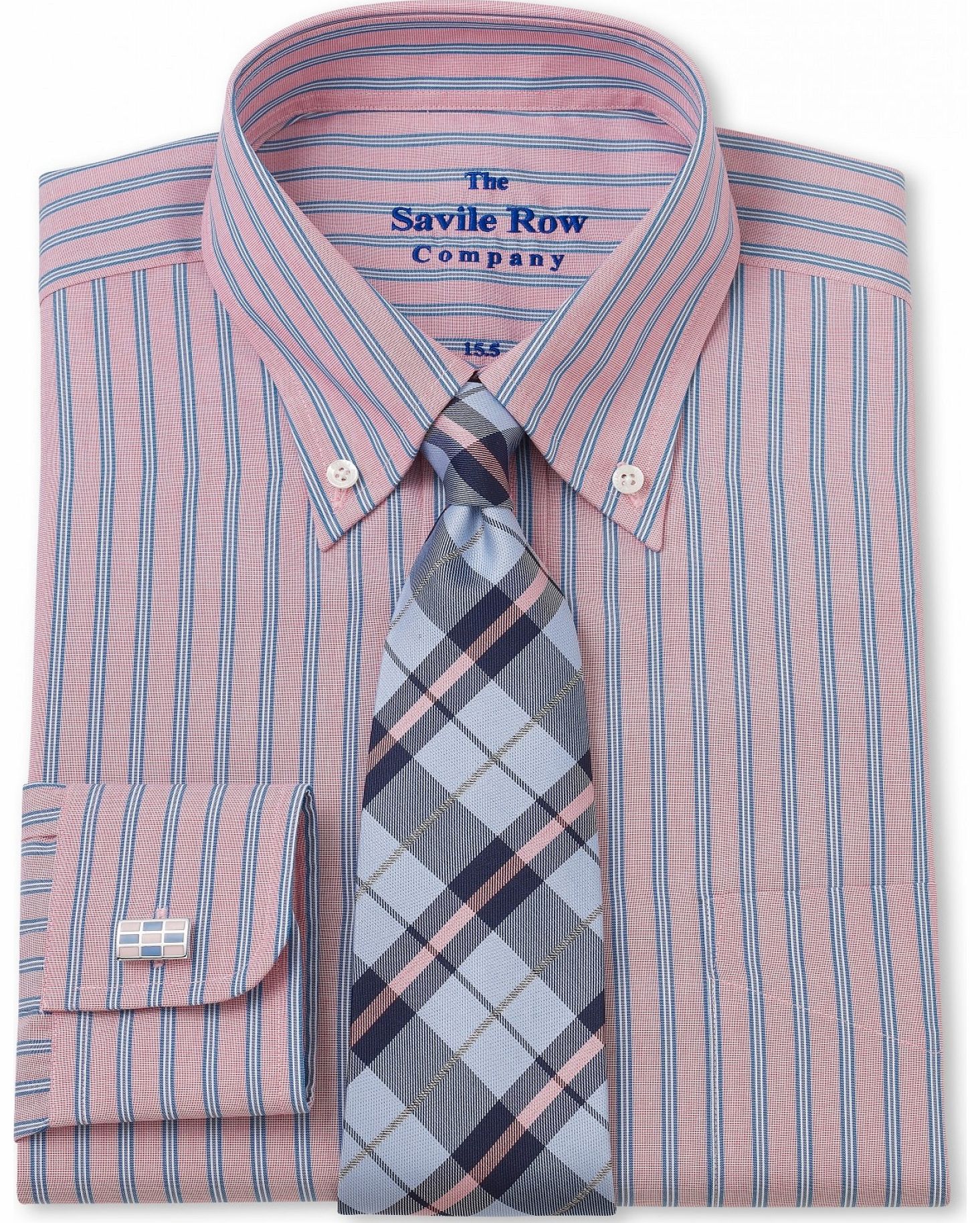 Savile Row Company Red Blue End on End Stripe Classic Fit Shirt 18