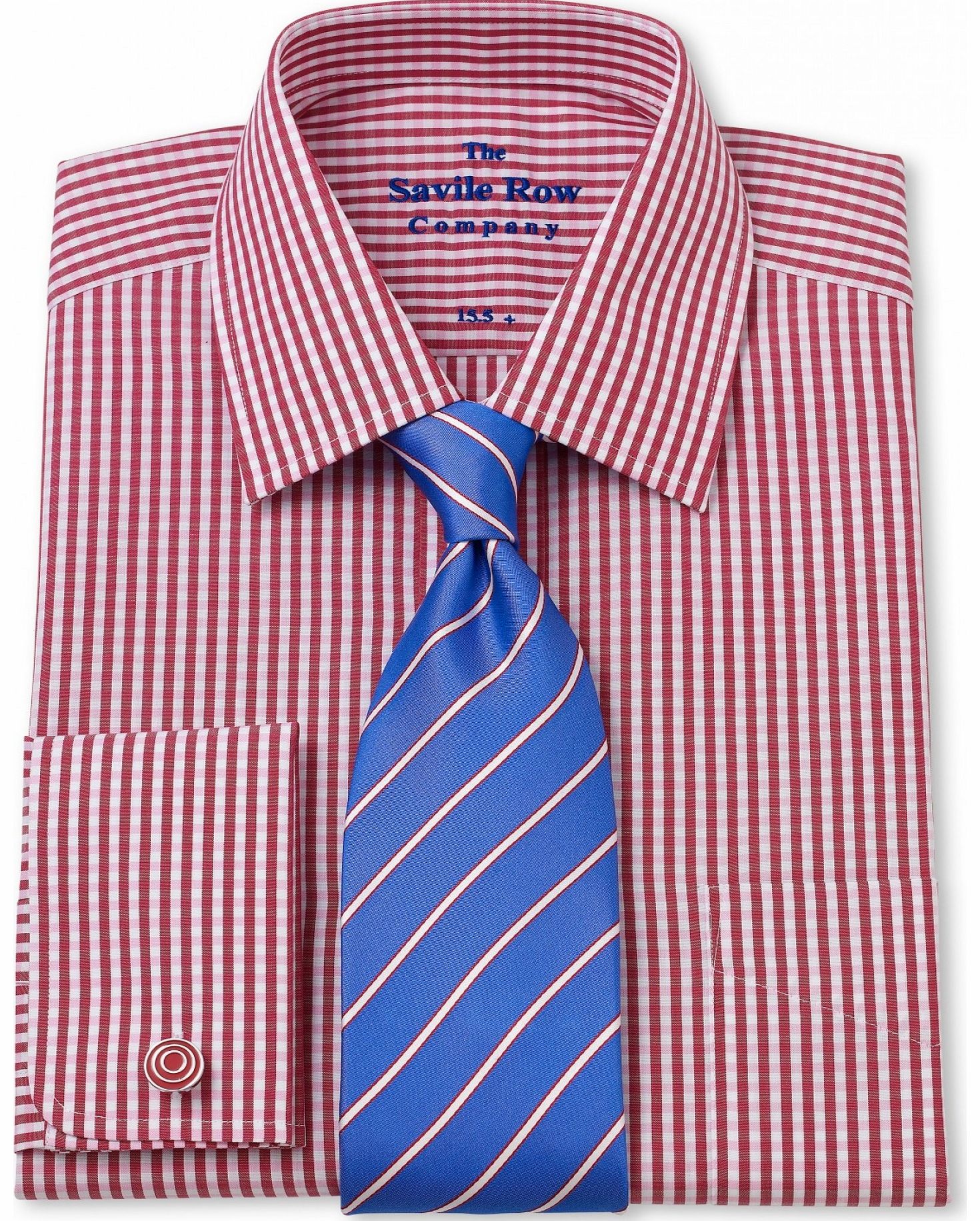 Savile Row Company Red Tonal Gingham Classic Fit Shirt 17 1/2``