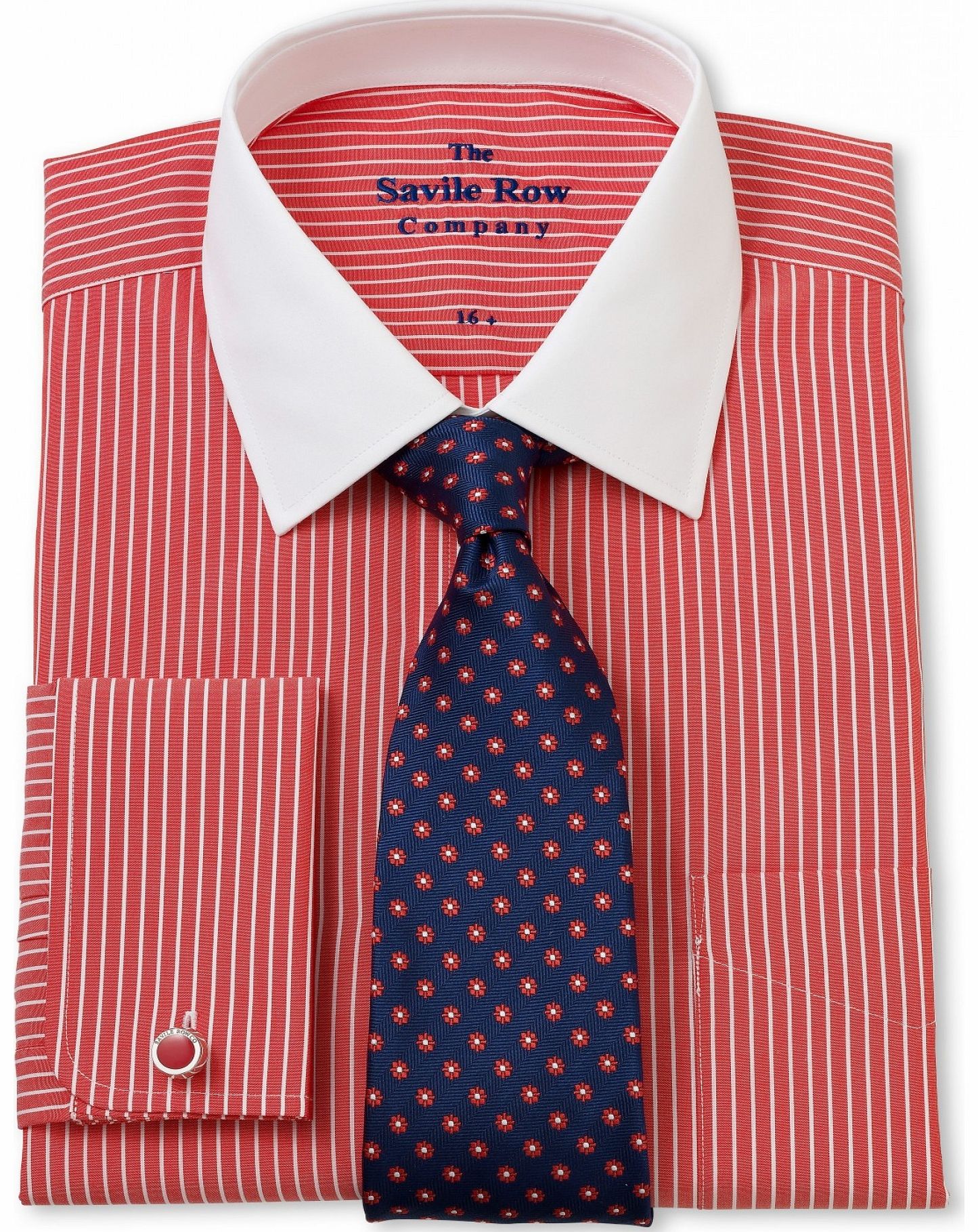 Savile Row Company Red White Bengal Classic Fit Shirt 18``