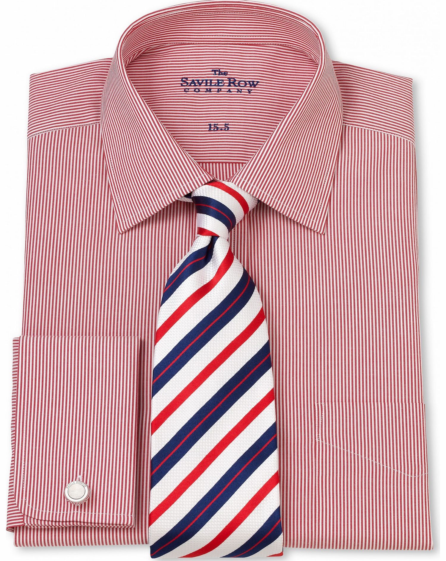 Savile Row Company Red White Bengal Stripe Classic Fit Shirt 17