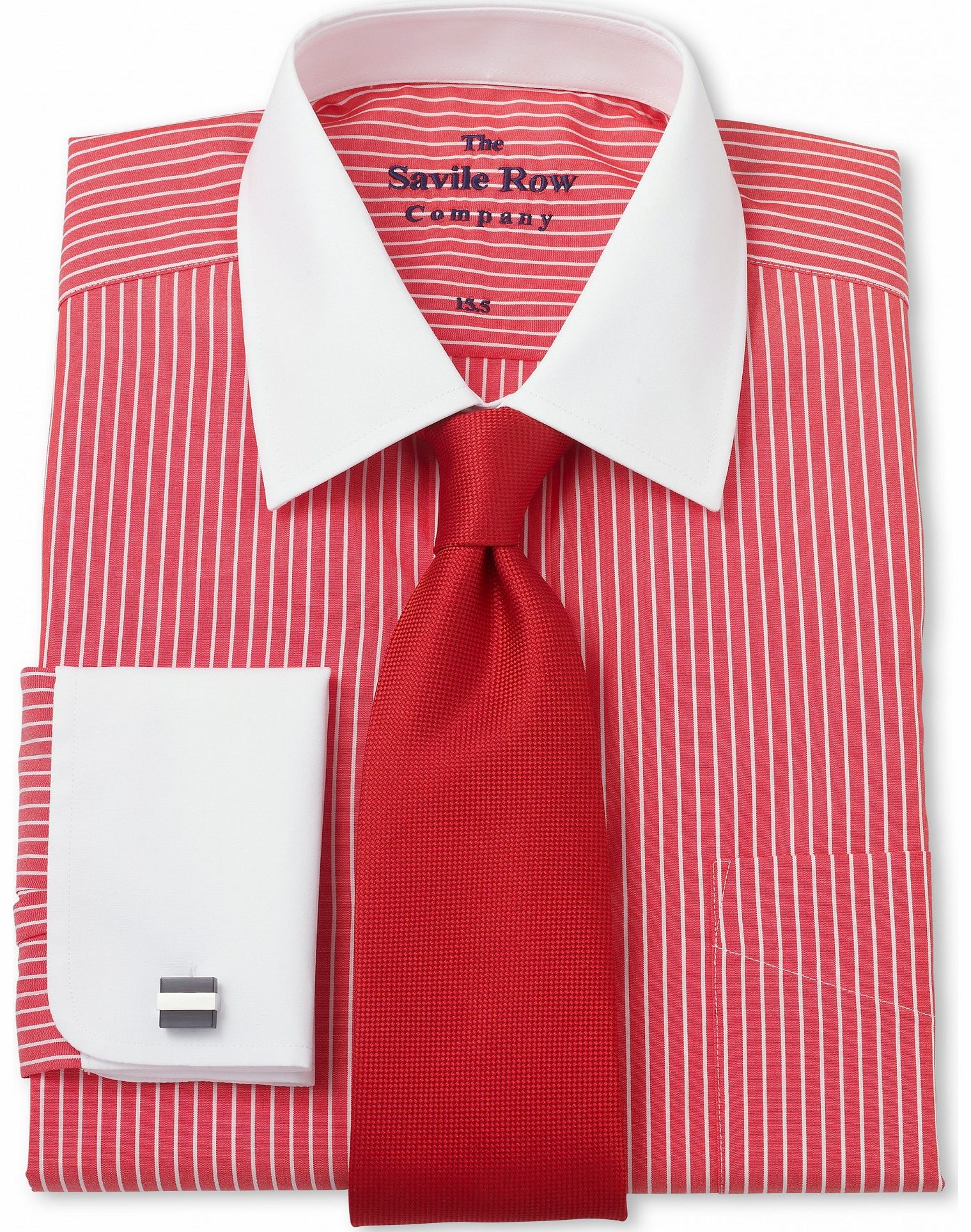 Savile Row Company Red White Stripe Poplin Classic Fit Shirt 17