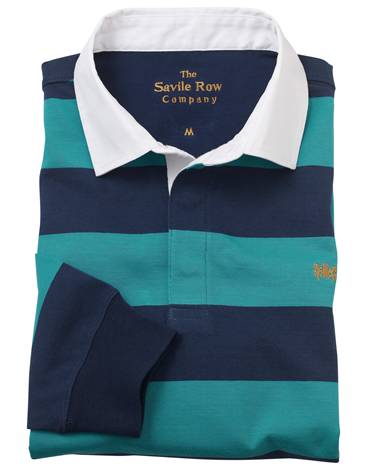 Savile Row Company Teal Blue Navy Stripe Rugby Shirt