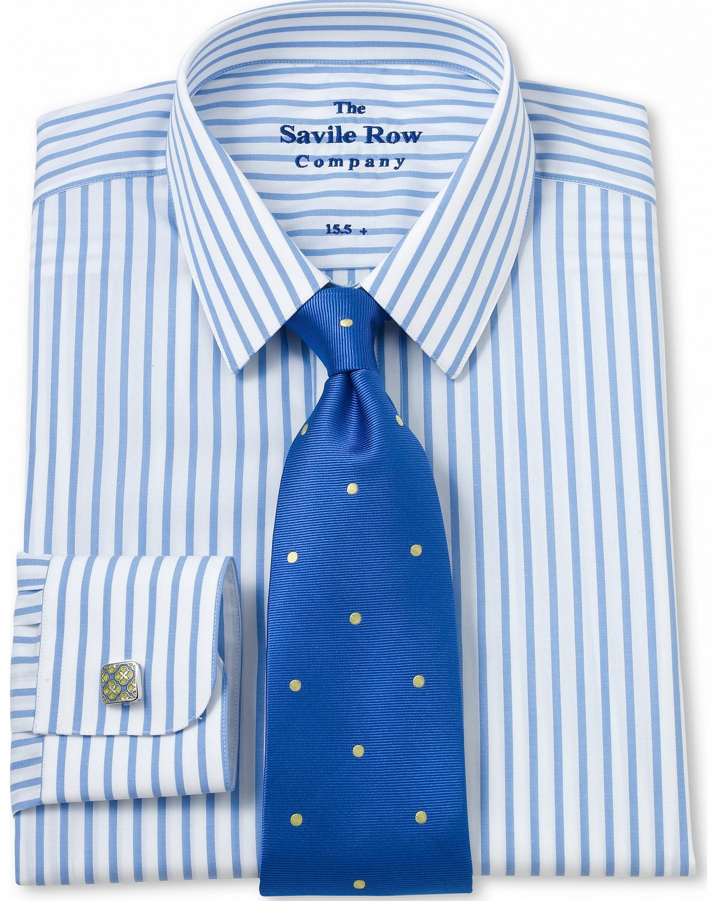 Savile Row Company White Blue Stripe Small Collar Slim Fit Shirt 14