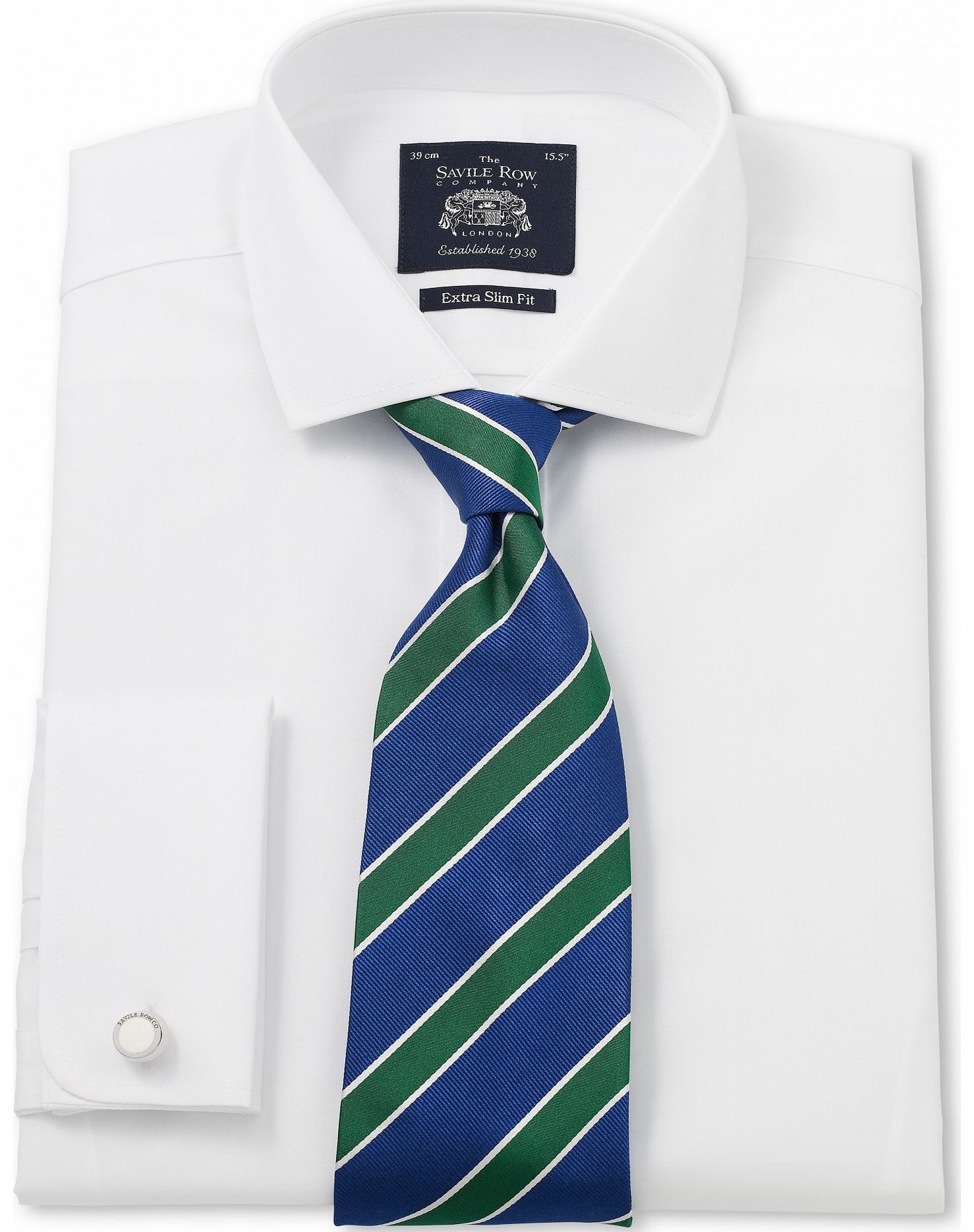 Savile Row Company White Luxury Herringbone Extra Slim Fit Shirt 17