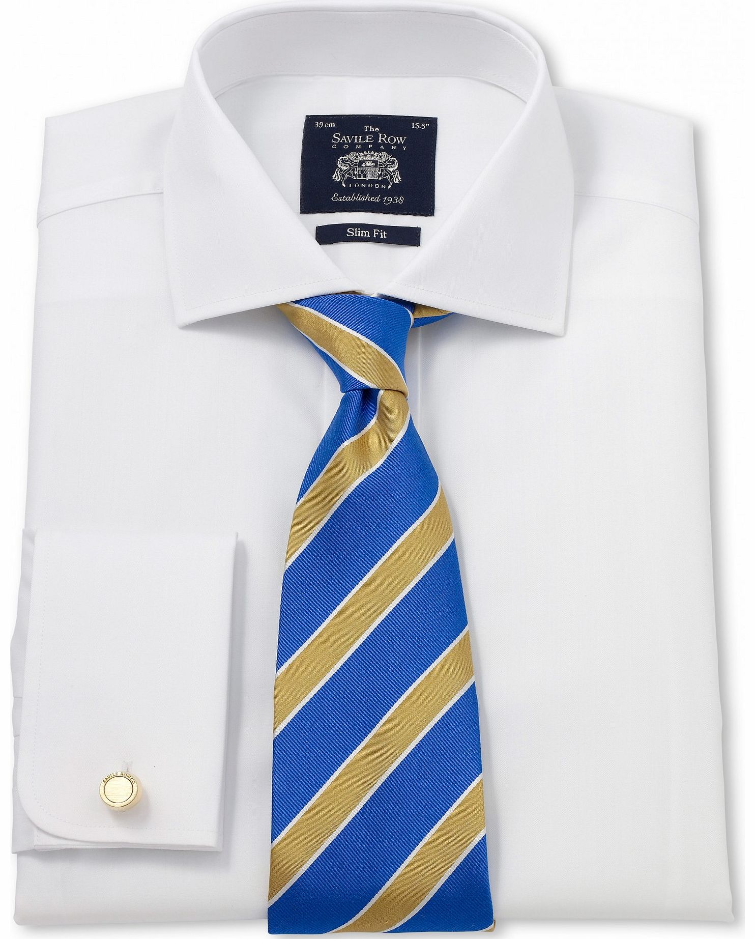 Savile Row Company White Luxury Herringbone Slim Fit Shirt 14 1/2``