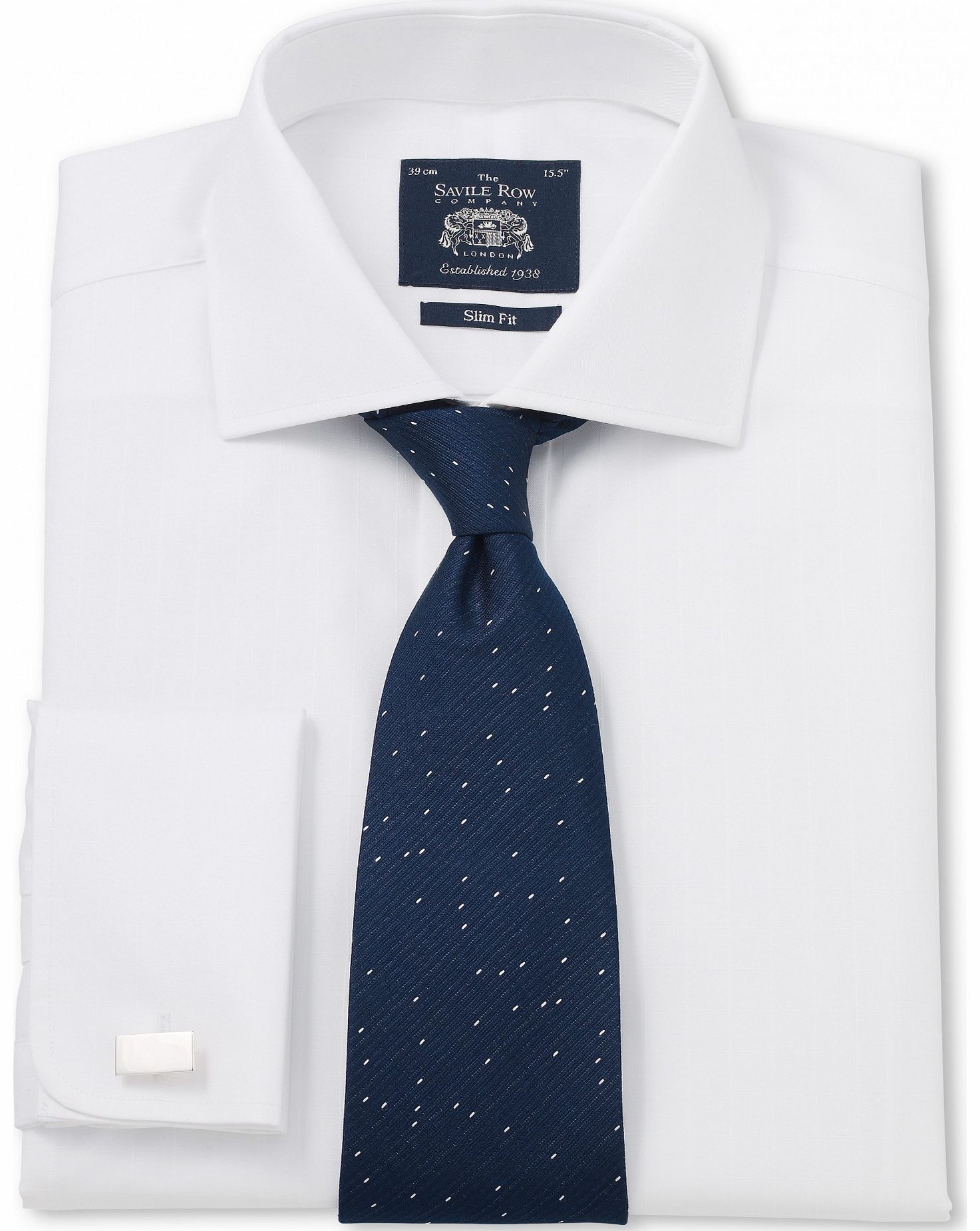 Savile Row Company White Poplin Check Slim Fit Shirt 15`` Double