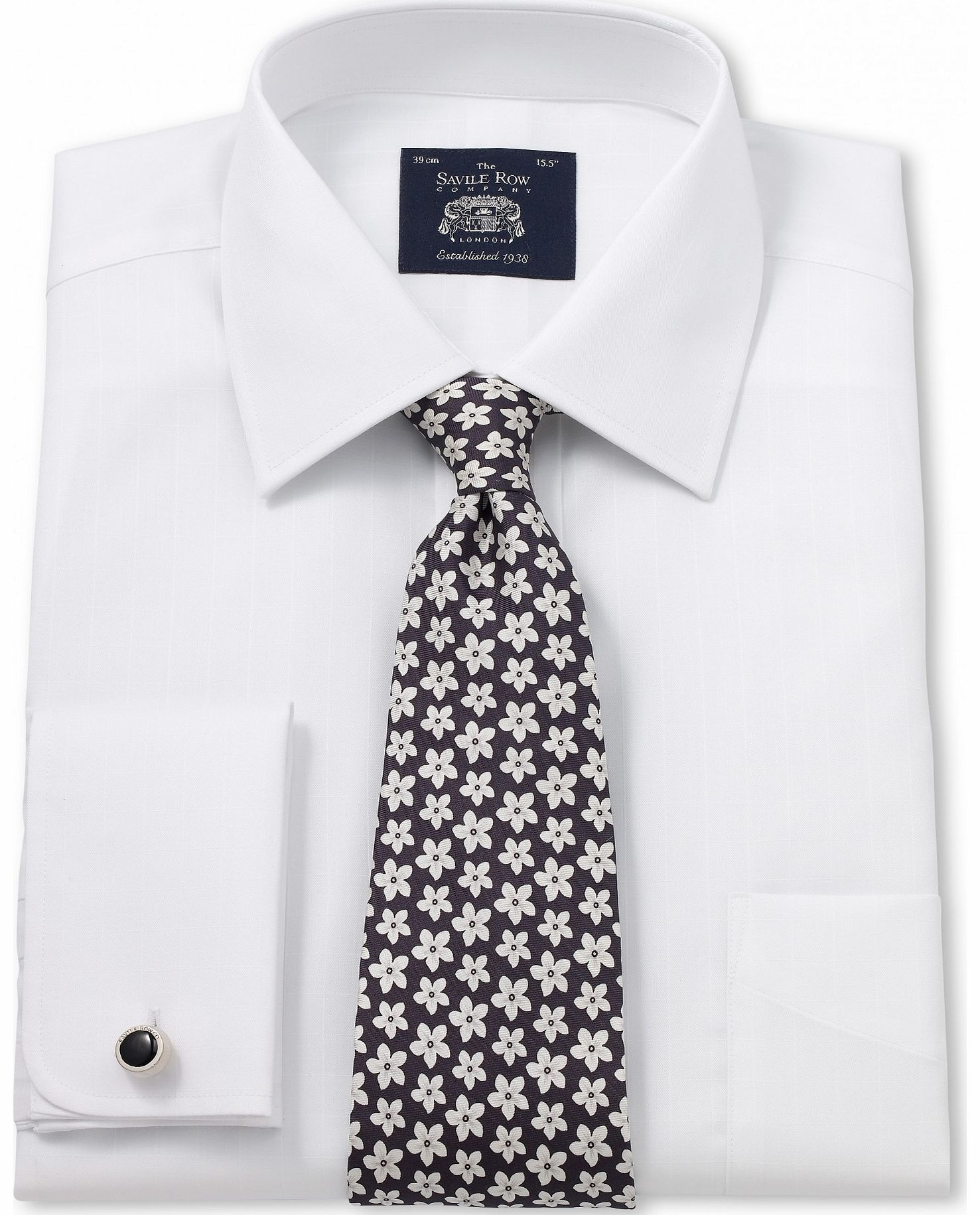 Savile Row Company White Poplin Self Check Classic Fit Shirt 19