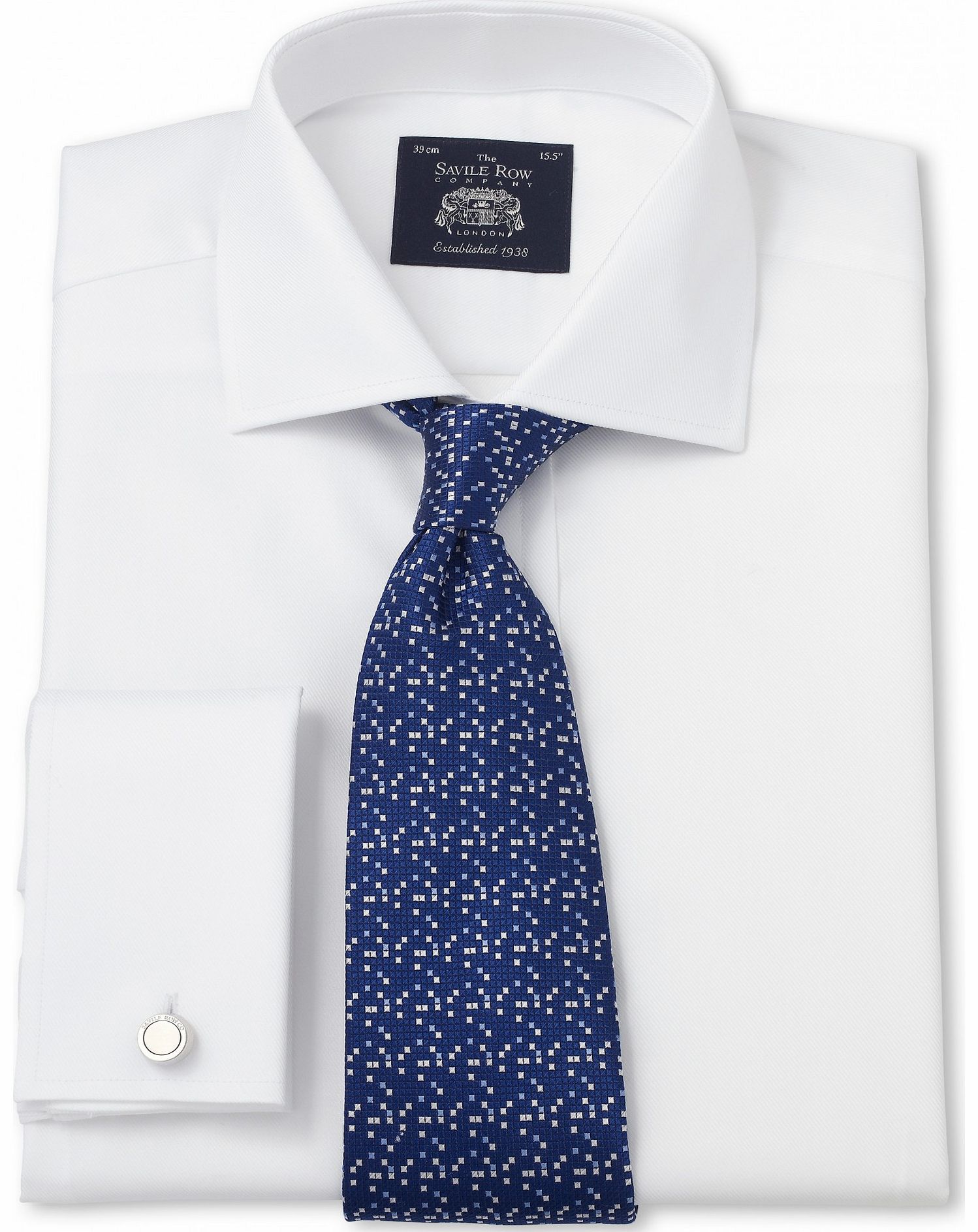 Savile Row Company White Twill Slim Fit Shirt 15 1/2`` Lengthened