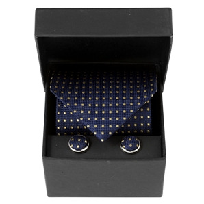 Navy/Gold Dot Boxed Tie-and-Cufflink Set