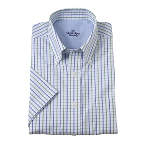 Navy Green Check Short-Sleeve Casual Shirt