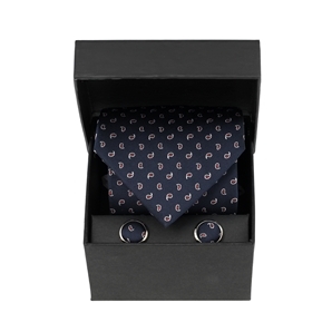 Navy Red Paisley Boxed Tie-and-Cufflink Set