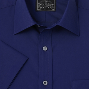 Savile Row Plain Navy Short-Sleeve Poplin Shirt