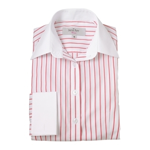 Red White Stripe, White Collar and Cuff Women` Shirt