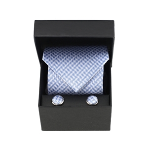 White Pale Blue Houndstooth Boxed Tie-and-Cufflink Set