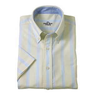 Savile Row Yellow Blue Striped, Short-Sleeve, Button Down Oxford Shirt