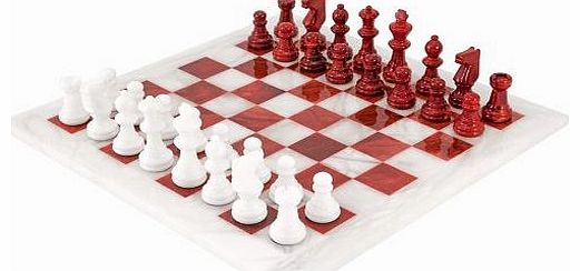 Red and White Alabaster Chess Set 14.5 Inches