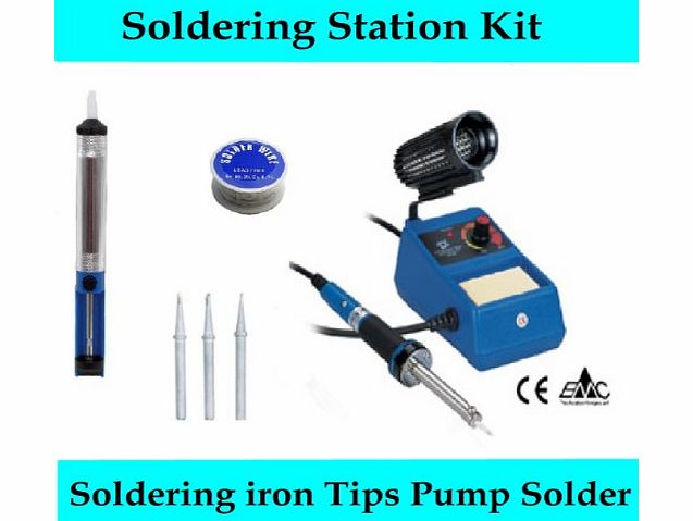 SCARFELL 50w TEMPERATURE CONTROLLED SOLDERING STATION KIT SOLDERING IRON DESOLDERING PUMP / 1 x ROLL OF LEAD FREE SOLDER 3 SPARE TIPS/BITS