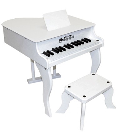 Schoenhut Piano Company Fancy White Baby Grand Piano with Matching Bench