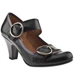 Female Alba Double Buckle Bar Leather Upper Low Heel Shoes in Black and Grey