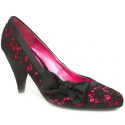 Schuh Female Best Lace Bow Court Fabric Upper Evening in Black and Pink