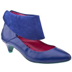 Female Bright Cuff Shoe Leather Upper Low Heel Shoes in Blue