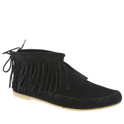 Schuh Female Chelsea Fringe Lace Back Suede Upper Low Heel Shoes in Black, Natural