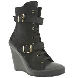 Female Cissy Lace Strap Wedge Leather Upper Casual in Black, Natural