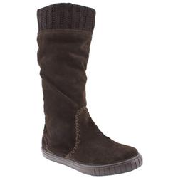 Female Cocoon Knit Collar Boot Suede Upper Casual in Brown