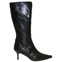 Schuh Female Eric Crimp Panel Calf Leather Upper Calf/Knee in Black
