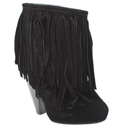 Female Kasha Fringe Ankle Boot Suede Upper in Black, Purple