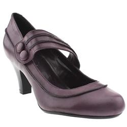 Female Kia Button Bar Court Leather Upper Low Heel Shoes in Purple