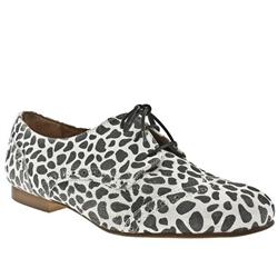Schuh Female Mel Animal Print Lace Up Suede Upper Low Heel Shoes in Black and White