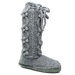 Female Mull Knit Slipper Boot Fabric Upper Casual in Grey, Stone