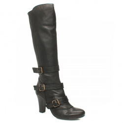 Schuh Female Plat 3-Buck Knee Leather Upper in Black, Tan