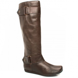 Schuh Female Resi Stud Strap Knee Leather Upper Casual in Dark Brown