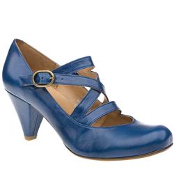 Female Tania X Bar Court Leather Upper Low Heel in Blue, Red