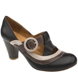 Female Unzue Panel T-Bar Leather Upper Low Heel Shoes in Black and Grey