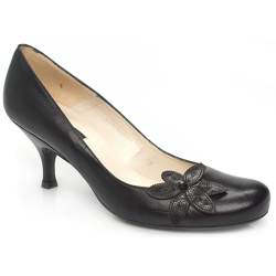 Schuh Female Venet Flower Court Leather Upper Low Heel in Black