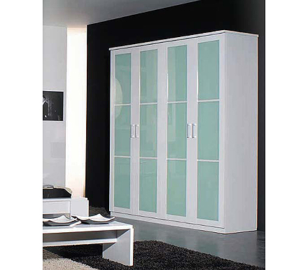 Zan 4 Door Glass Wardrobe in White - WHILE